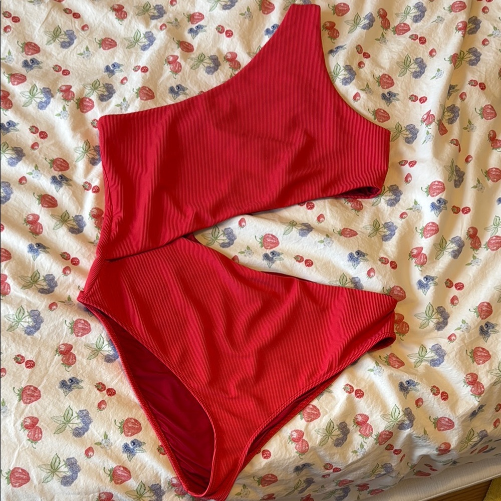 Beach Riot Ribbed Red One-Shoulder Swimsuit
